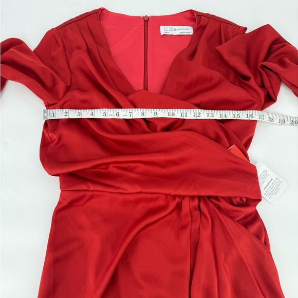 MAC DUGGAL Size 4 Orange SATIN RUCHED BISHOP SLEEVE Cocktail GOWN Dress $398 New - Picture 15 of 15